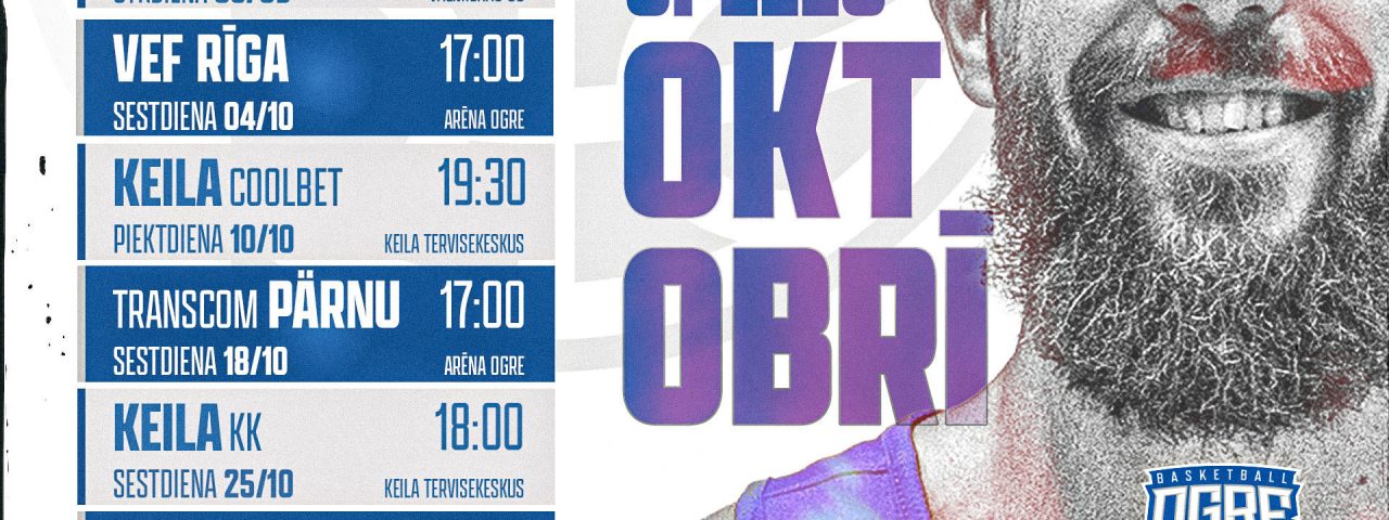 Basketbola kluba OGRE spēļu kalendārs oktobrī