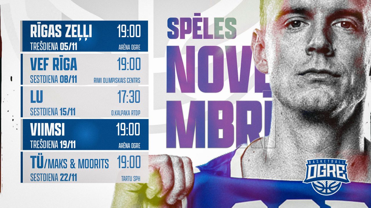 Basketbola kluba OGRE spēļu kalendārs novembrī