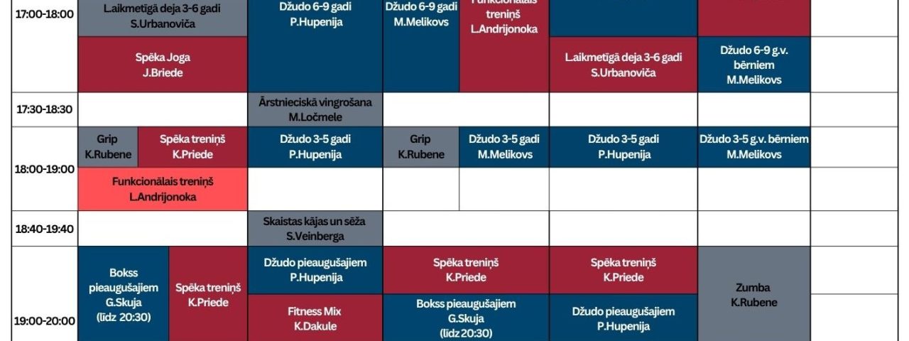 Sporta arēna Ogre nodarbību grafiks – rudens 2025