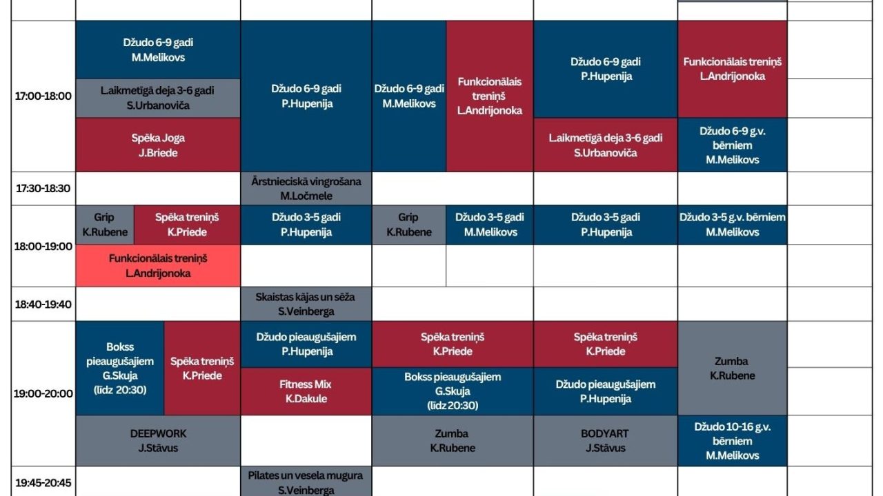 Sporta arēna Ogre nodarbību grafiks – rudens 2025